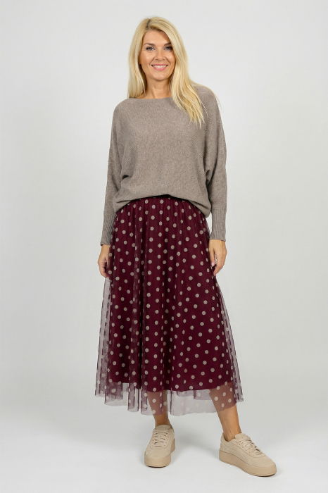 Fusta clos din tulle, bordo cu buline bej [2]
