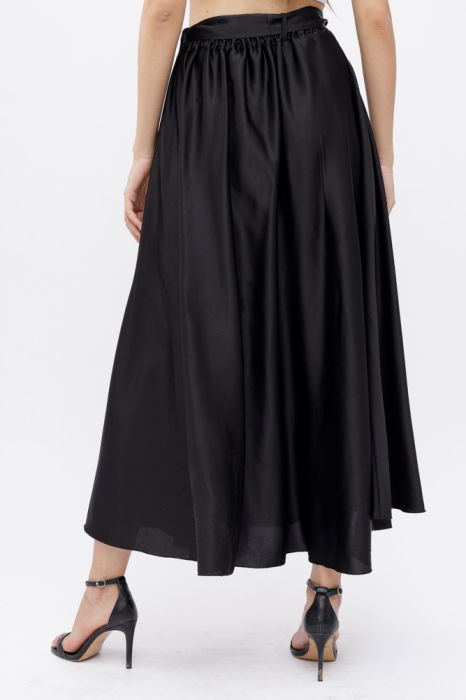 Fusta neagra din satin, cu elastic si cordon in talie [3]