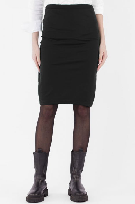 Fusta creion din jerseu de vascoza punto milano, neagra [3]