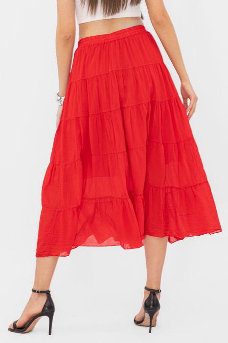 Fusta cu volane, din batist de bumbac, rosie [2]