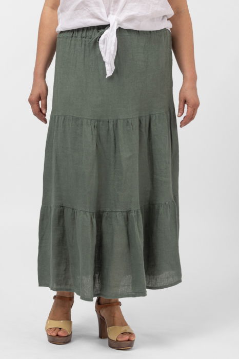 Fusta din in cu volane si siret in talie, kaki [2]