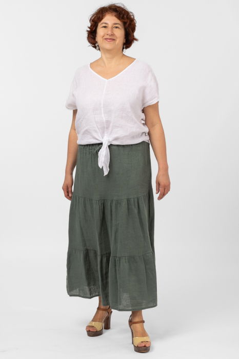 Fusta din in cu volane si siret in talie, kaki [5]