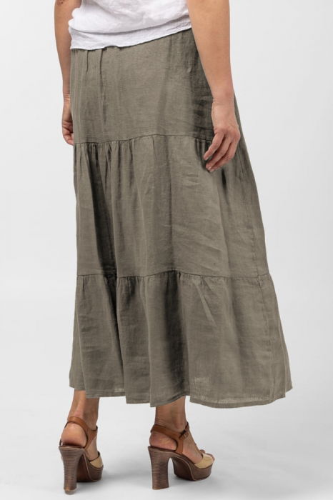 Fusta din in cu volane si siret in talie, bej inchis [2]