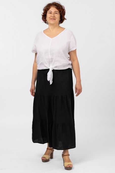 Fusta din in cu volane si siret in talie, neagra [3]