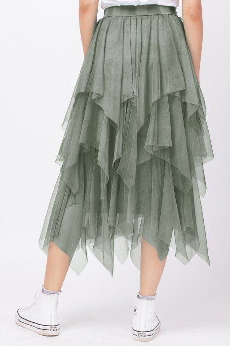 Fusta din tulle, in straturi inegale, lunga, kaki [2]