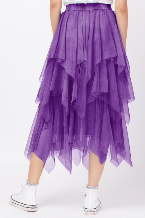 Fusta din tulle, in straturi inegale, lunga, mov [2]