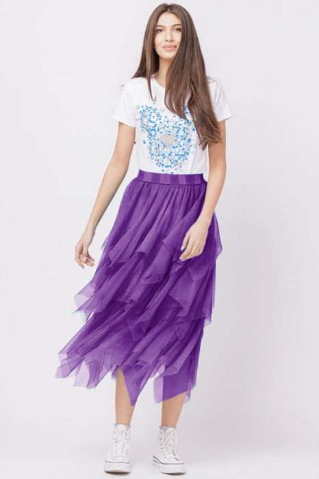 Fusta din tulle, in straturi inegale, lunga, mov [3]