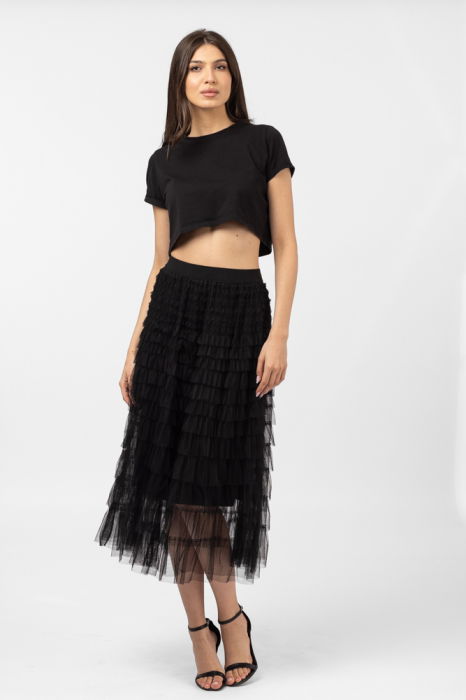 Fusta din tulle, cu volane in straturi, lunga, neagra [4]