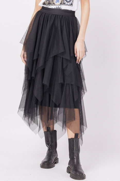 Fusta din tulle, in straturi inegale, lunga, neagra