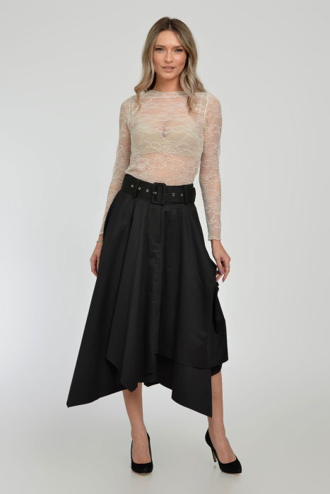 Fusta eleganta, neagra, in colturi, cu falduri din bumbac satinat [1]