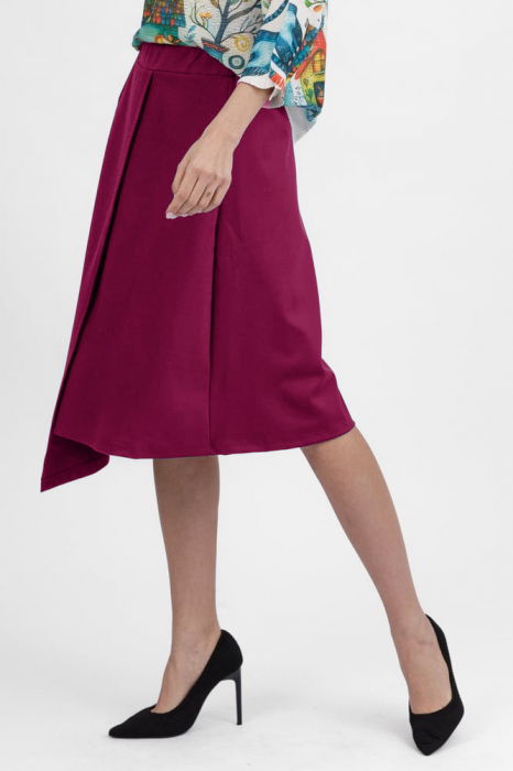 Fusta fucisia inchis midi petrecuta din punto milano, cu buzunar aplicat si colt [2]