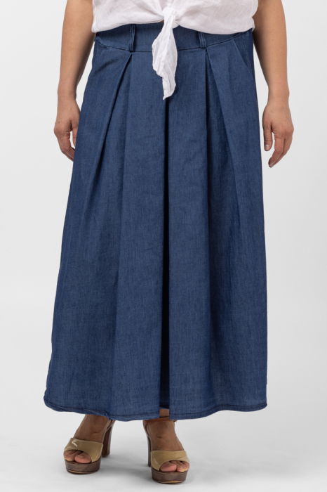 Fusta denim cu pense, albastru jeans inchis [2]