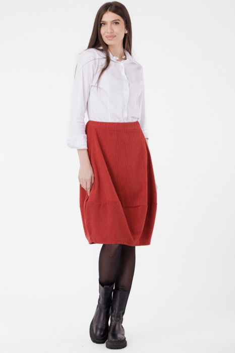 Fusta lalea din catifea reiata, caramizie [4]