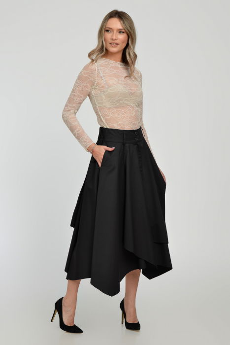 Fusta eleganta, neagra, in colturi, cu falduri din bumbac satinat [2]