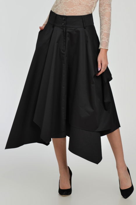 Fusta eleganta, neagra, in colturi, cu falduri din bumbac satinat [3]