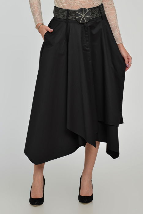 Fusta eleganta, neagra, in colturi, cu falduri din bumbac satinat [4]