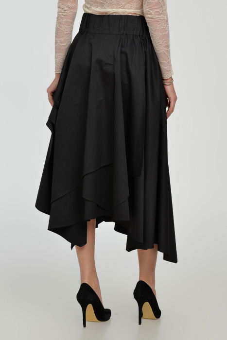 Fusta eleganta, neagra, in colturi, cu falduri din bumbac satinat [10]