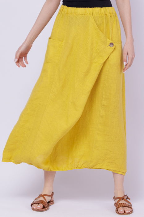 Fusta larga din in cu un colt prins, galbena [2]