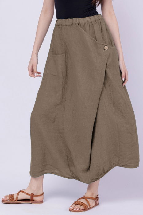 Fusta larga din in cu un colt prins, bej inchis [3]