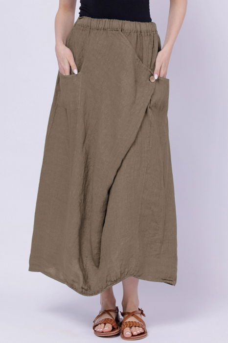 Fusta larga din in cu un colt prins, bej inchis [2]