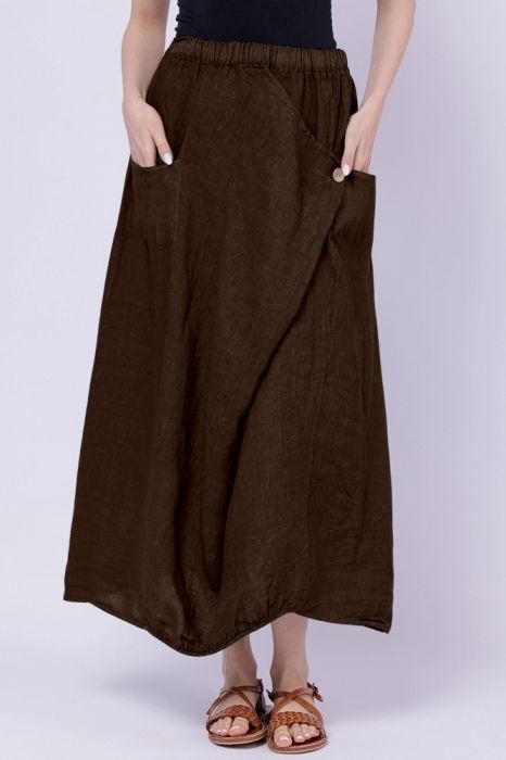 Fusta larga din in cu un colt prins, maron inchis [2]