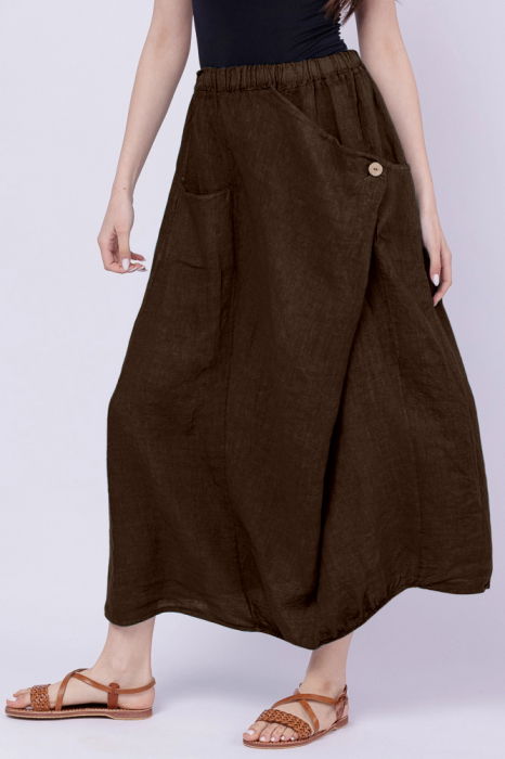 Fusta larga din in cu un colt prins, maron inchis [3]