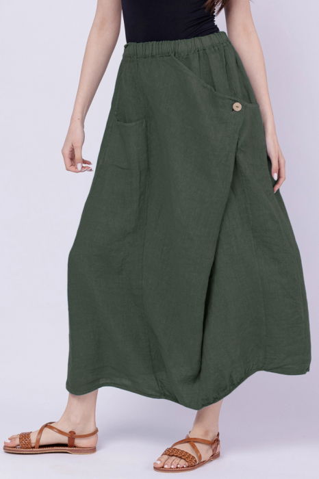 Fusta larga din in cu un colt prins, kaki [3]