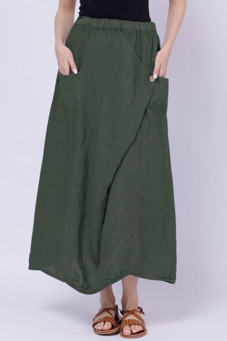 Fusta larga din in cu un colt prins, kaki [2]