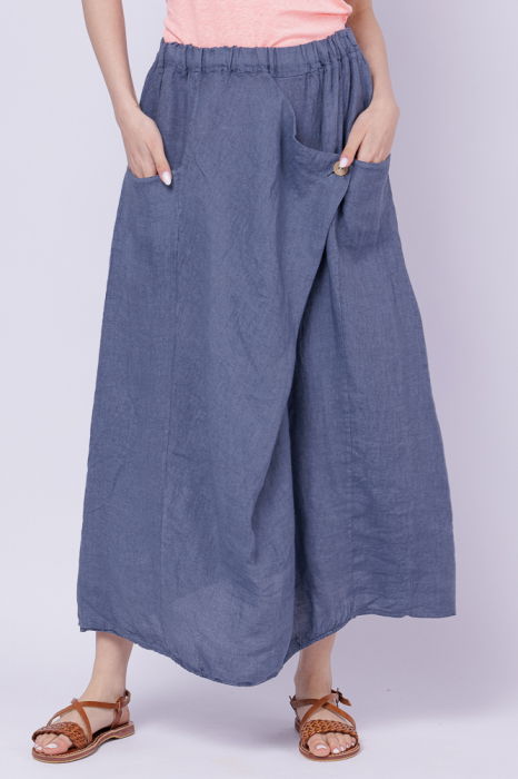 Fusta larga din in cu un colt prins, albastru jeans [2]