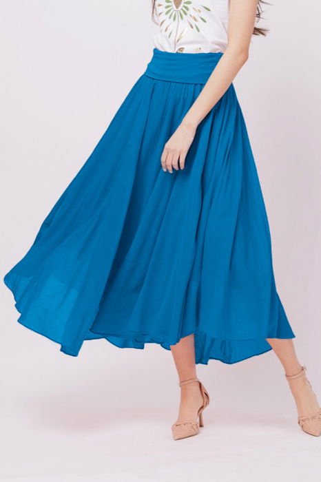 Fusta lunga albastra, ampla, clos, din batist de bumbac [1]