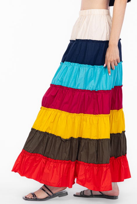 Fusta lunga cu volane colorate, din bumbac [2]