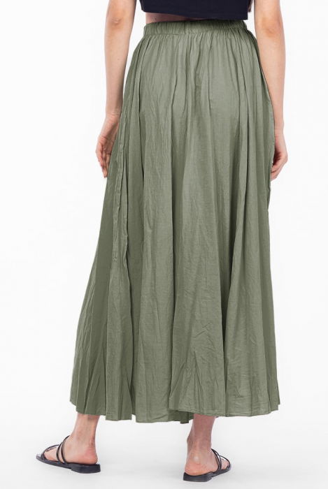 Fusta lunga, ampla, clos, din bumbac creponat, kaki [3]