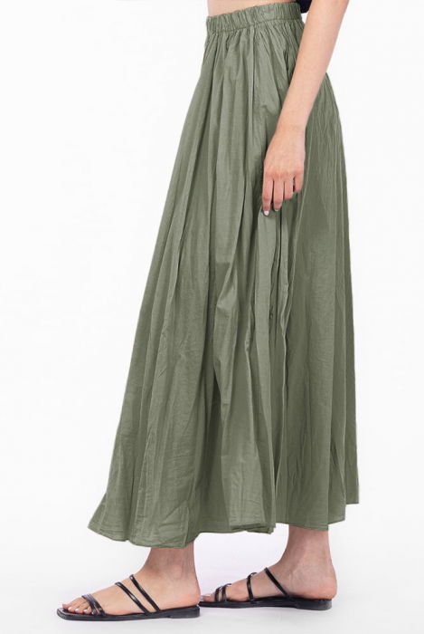 Fusta lunga, ampla, clos, din bumbac creponat, kaki [2]