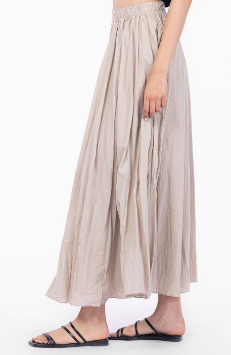 Fusta lunga, ampla, clos, din bumbac creponat, bej [2]