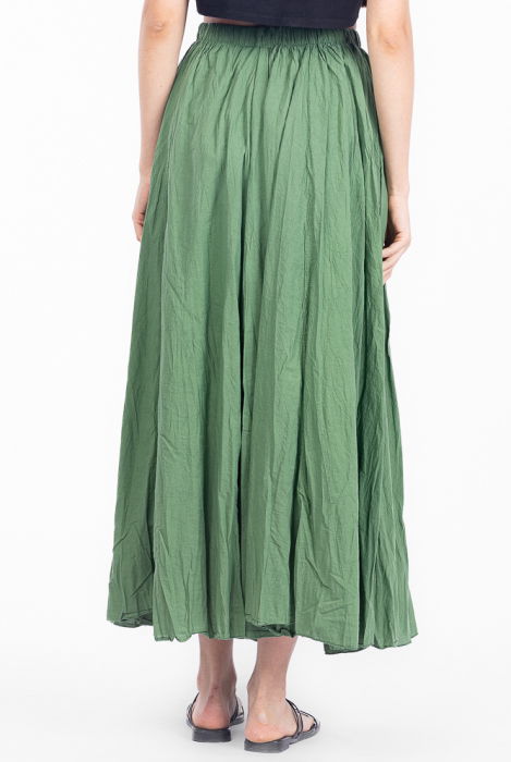 Fusta lunga, ampla, clos, din bumbac creponat, verde kaki deschis [3]