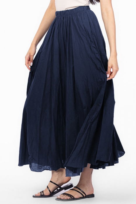 Fusta lunga, ampla, clos, din bumbac creponat, bleumarin [2]