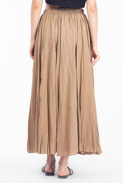 Fusta lunga, ampla, clos, din bumbac creponat, camel [3]