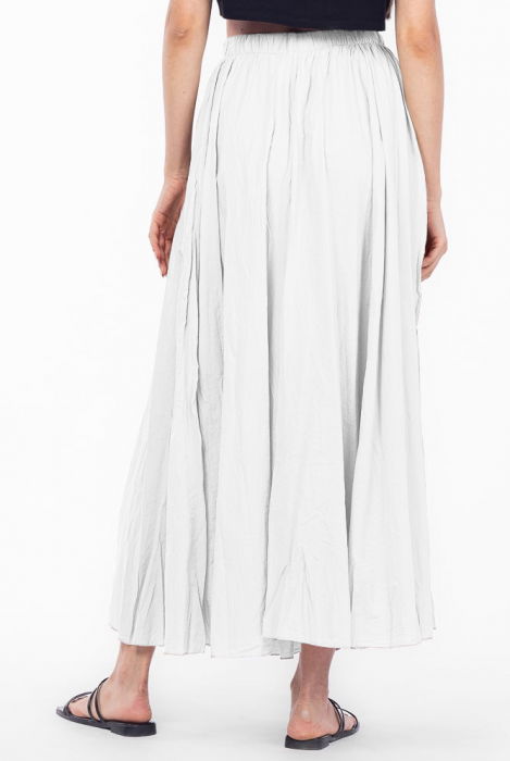 Fusta lunga, ampla, clos, din bumbac creponat, alba [3]