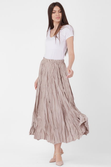 Fusta lunga, ampla, creponata, lucios-satinata, bej [5]