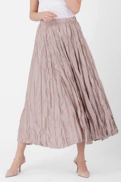 Fusta lunga, ampla, creponata, lucios-satinata, bej [2]