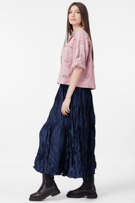 Fusta lunga, ampla, creponata, lucios-satinata, bleumarin [3]