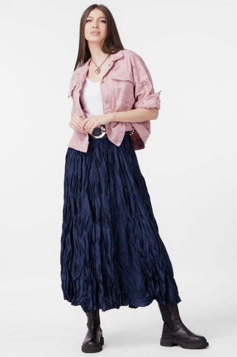 Fusta lunga, ampla, creponata, lucios-satinata, bleumarin [2]