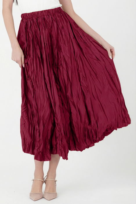 Fusta lunga, ampla, creponata, lucios-satinata, bordo [2]
