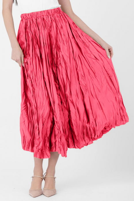 Fusta lunga, ampla, creponata, lucios-satinata, fucsia deschis [2]