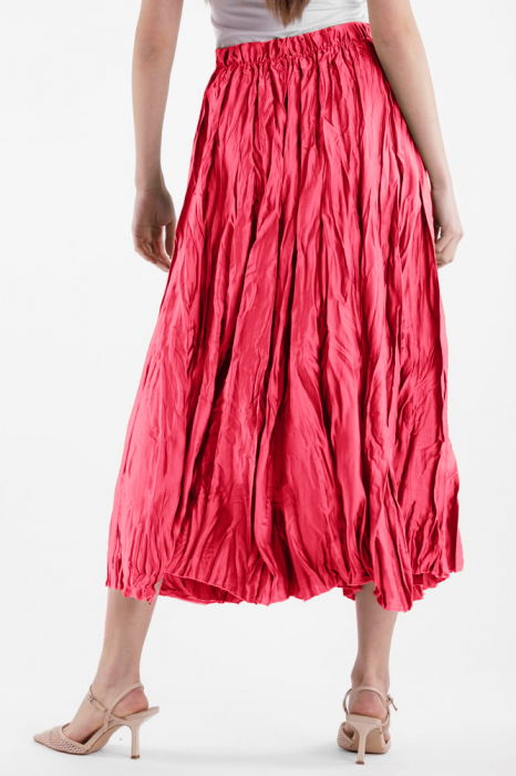 Fusta lunga, ampla, creponata, lucios-satinata, fucsia deschis [3]