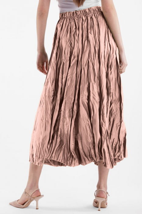 Fusta lunga, ampla, creponata, lucios-satinata, roz prafuit [3]