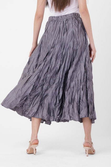 Fusta lunga, ampla, creponata, lucios-satinata, gri [4]