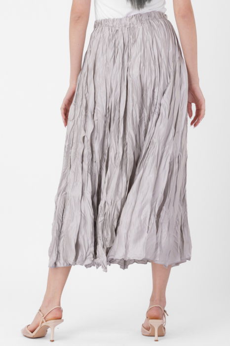 Fusta lunga, ampla, creponata, lucios-satinata, gri deschis [3]