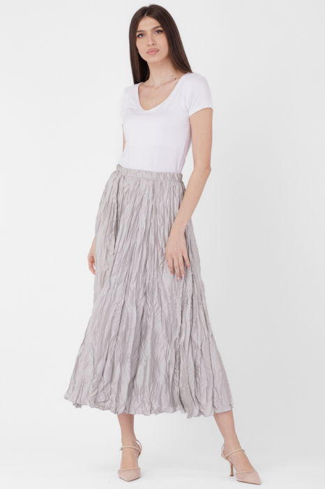 Fusta lunga, ampla, creponata, lucios-satinata, gri deschis [4]