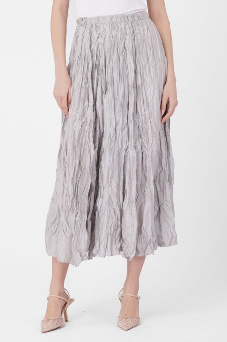 Fusta lunga, ampla, creponata, lucios-satinata, gri deschis [2]